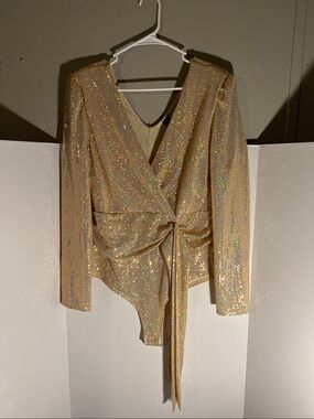 Shimmer Belted Long Sleeve Body Suit - Gibiu NWT 3XL